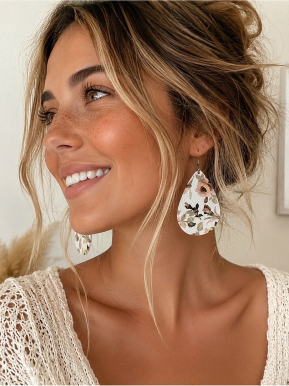 Floral Faux Leather Teardrop Earrings Boho Statement